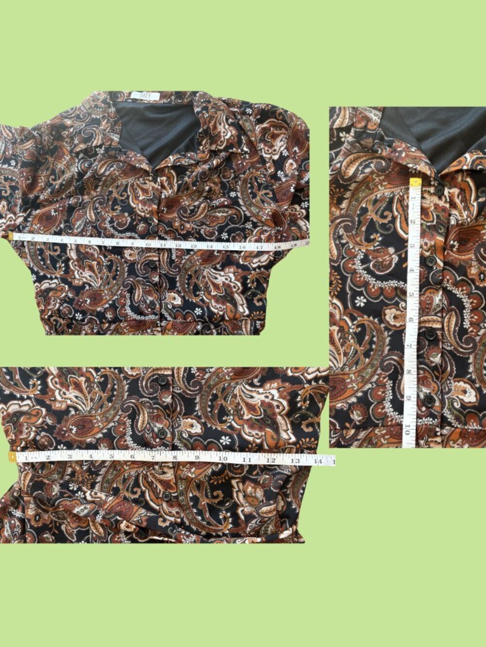 Suzy Shier Paisley Print Chiffon Shirt Maxi Dress, Long Sleeves, Black, Size L - Picture 3 of 4
